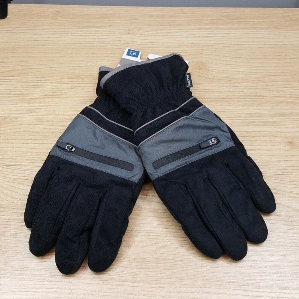 ISOTONER Mens Gloves Large Black smartDRI smartTouch Fleece Winter Zip Pocket